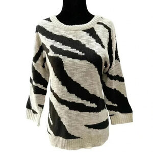 Ricki’s Sweater Crewneck Pullover Zebra Print Intarsia Knit Cream Black Size XS